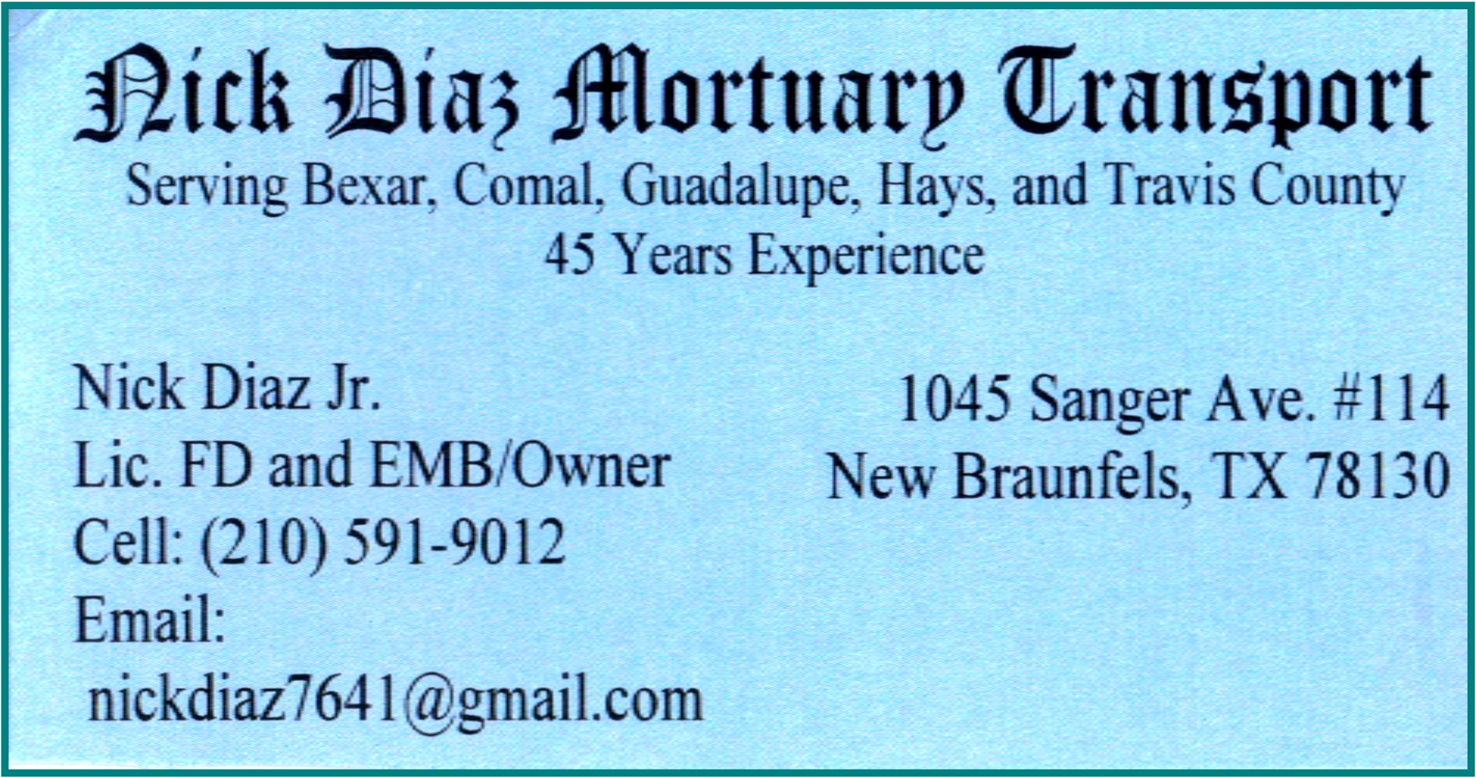 Nick Diaz Mortuary Transport